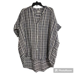 Free People button down linen tunic blue and white size large